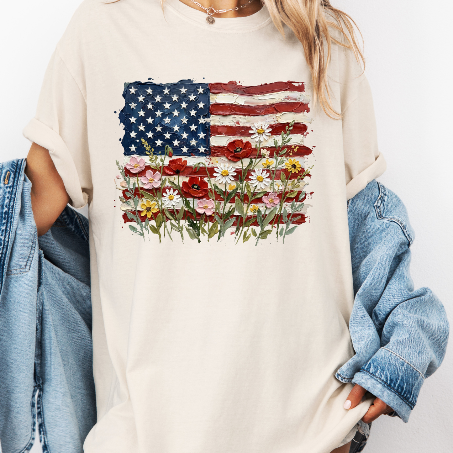 American Flag Floral Shirt, Patriotic Flower Flag Tee, 4th of July Shirt, USA Graphic Tee, Vintage Flag Shirt