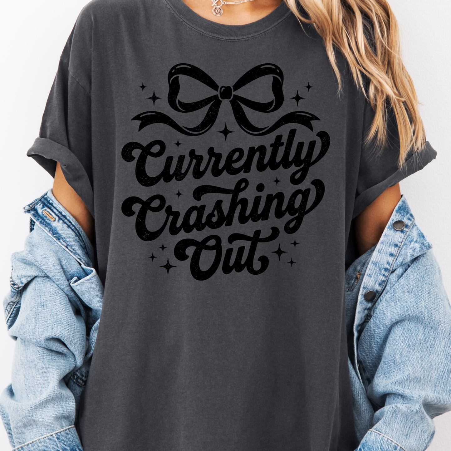 Currently Crushing It Graphic T-Shirt – Trendy Pink Bow Tee for Women, Cute Girly Statement Shirt, Casual Everyday Outfit Top