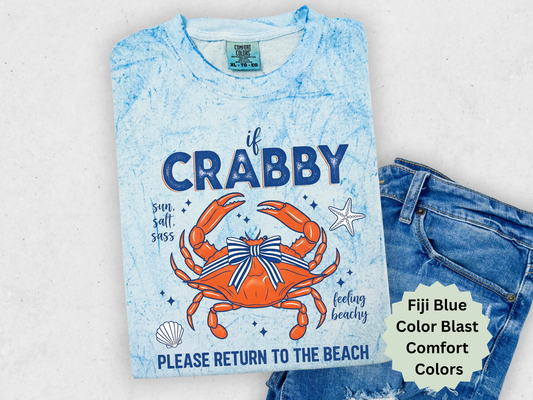 If Crabby Please Return Me to the Beach Tee – Funny Beach Shirt, Coastal Graphic Tee, Comfort Colors Shirt