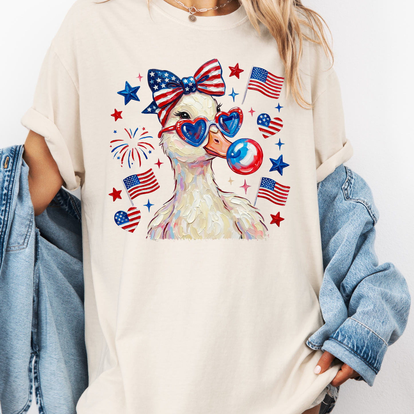 Patriotic Duck Shirt, Funny 4th of July Duck Tee, Cute USA Animal Shirt, Trendy Graphic Tee, Summer Shirt