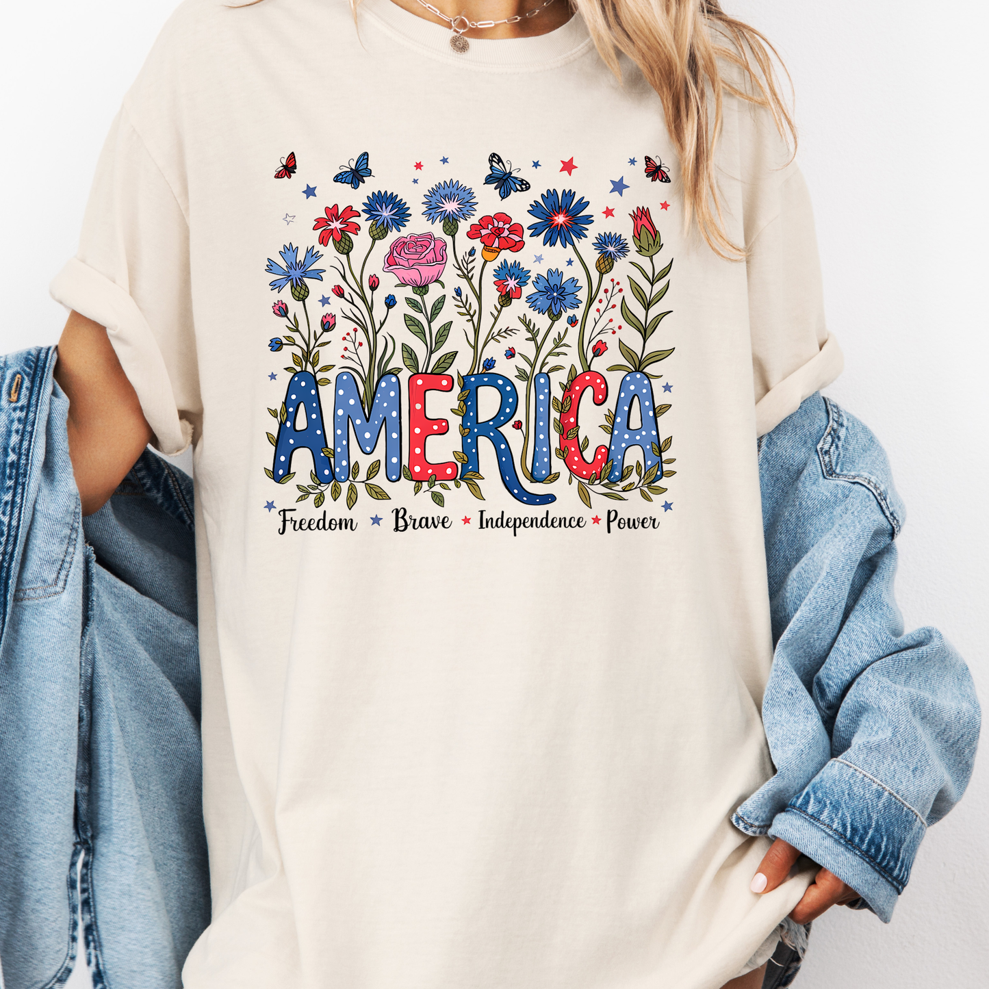 Floral America Shirt, Patriotic Flower Tee, 4th of July Floral Shirt, Cute USA Shirt, Summer Graphic Tee