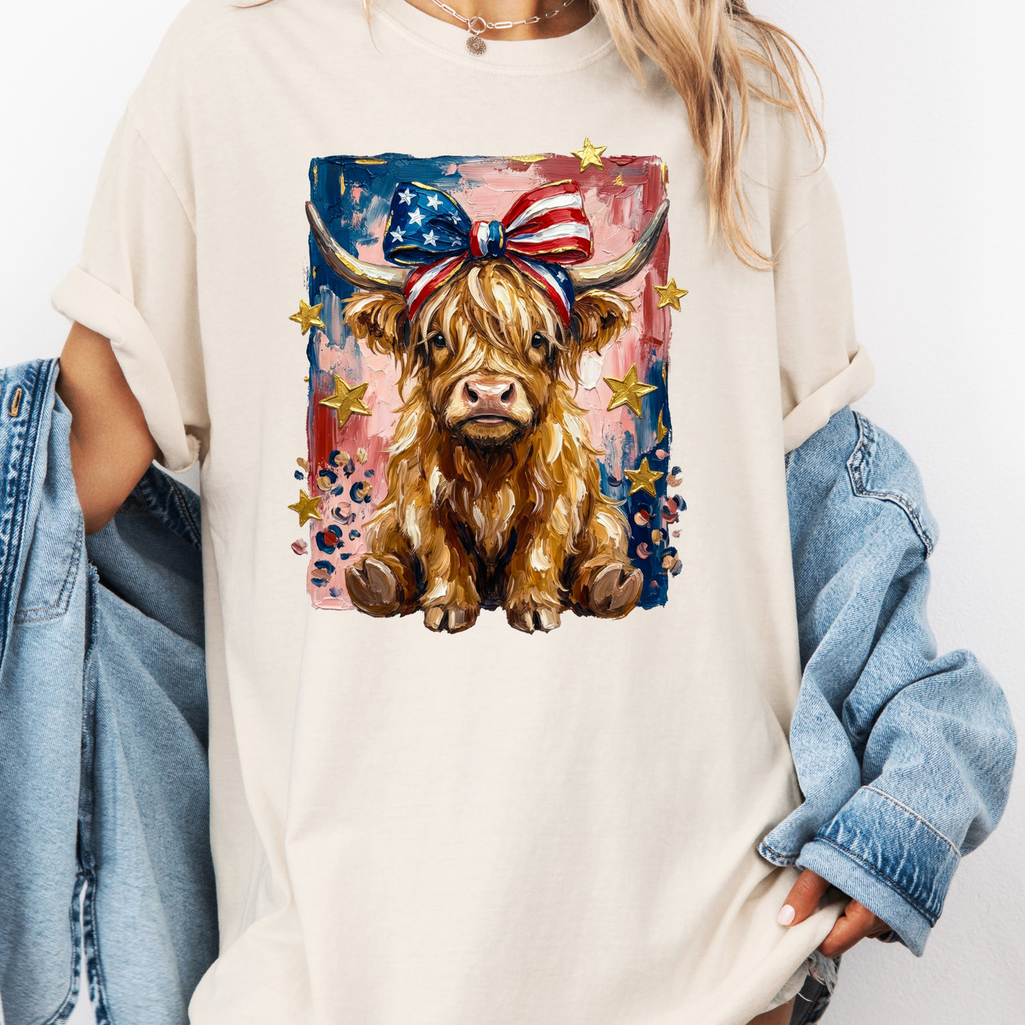 Patriotic Highland Cow Shirt, 4th of July Cow Tee, Cute Farm Animal Shirt, USA Cowgirl Shirt, Western Patriotic Tee