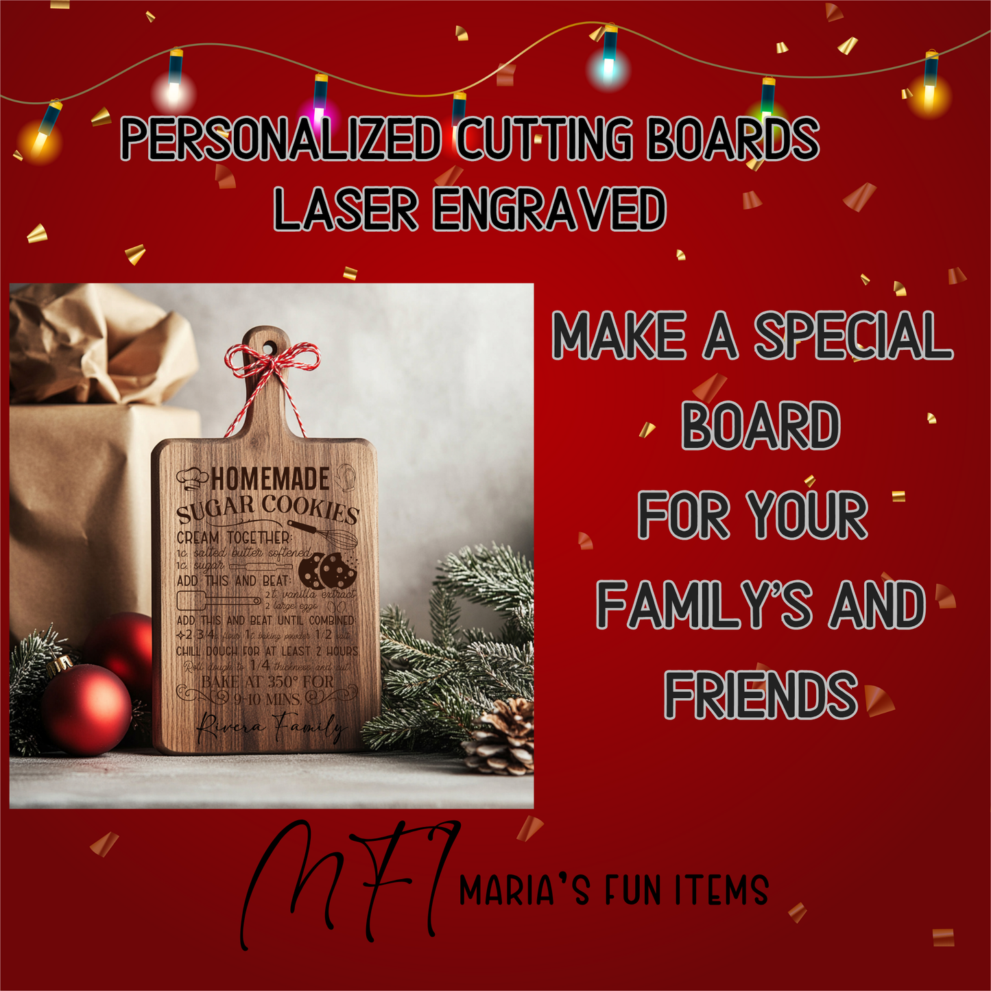 Personalized Christmas Cutting Board | Homemade Recipe Engraved | Holiday Gift Idea