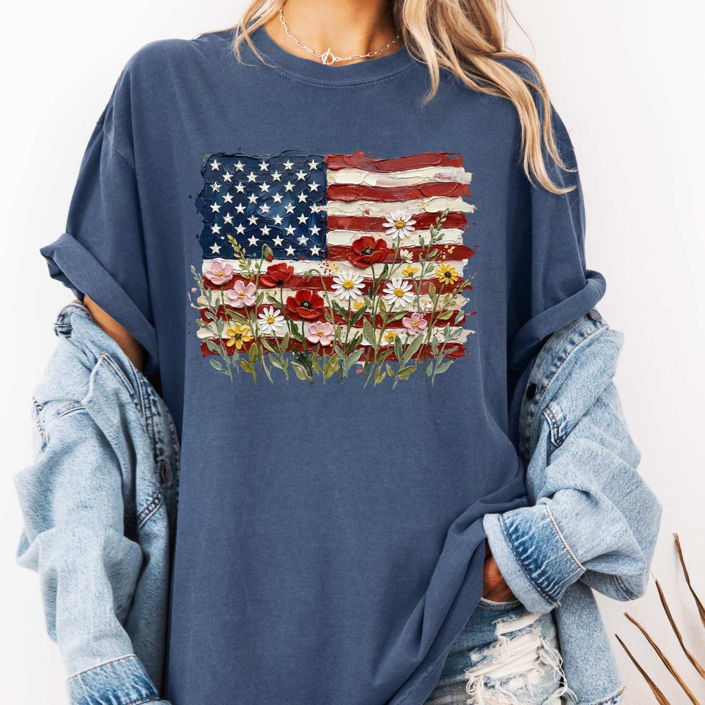 American Flag Floral Shirt, Patriotic Flower Flag Tee, 4th of July Shirt, USA Graphic Tee, Vintage Flag Shirt
