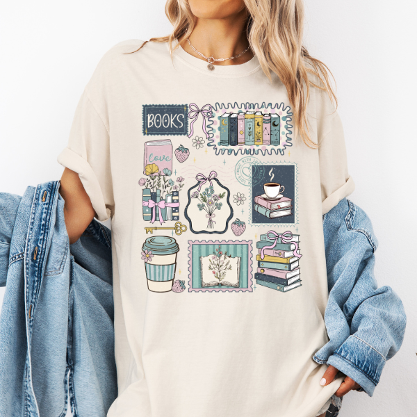 Cozy Book Lover Graphic Tee – Cute Reading Aesthetic Shirt, Books & Coffee Lover Comfort Color Tee