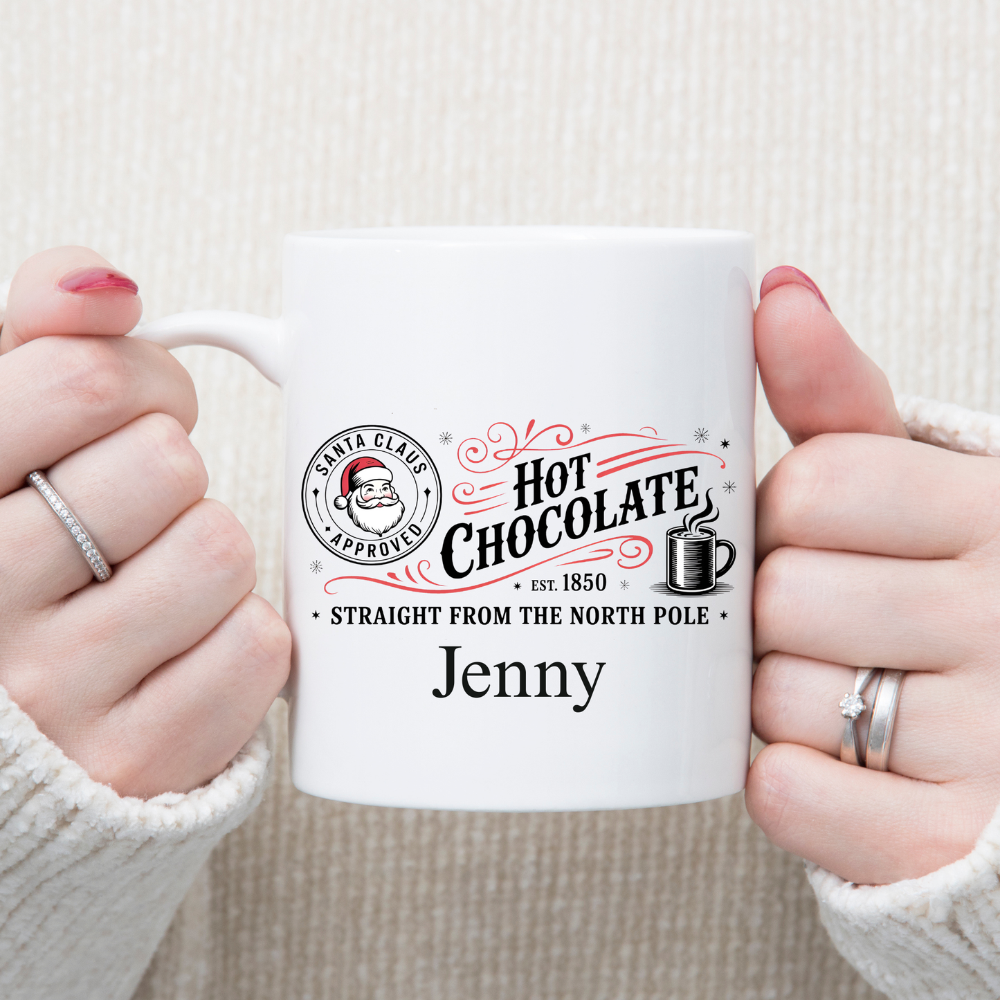 Personalized Hot Chocolate Mug – Custom Name Winter Mug, Christmas Hot Cocoa Cup, Holiday Gift for Kids & Adults