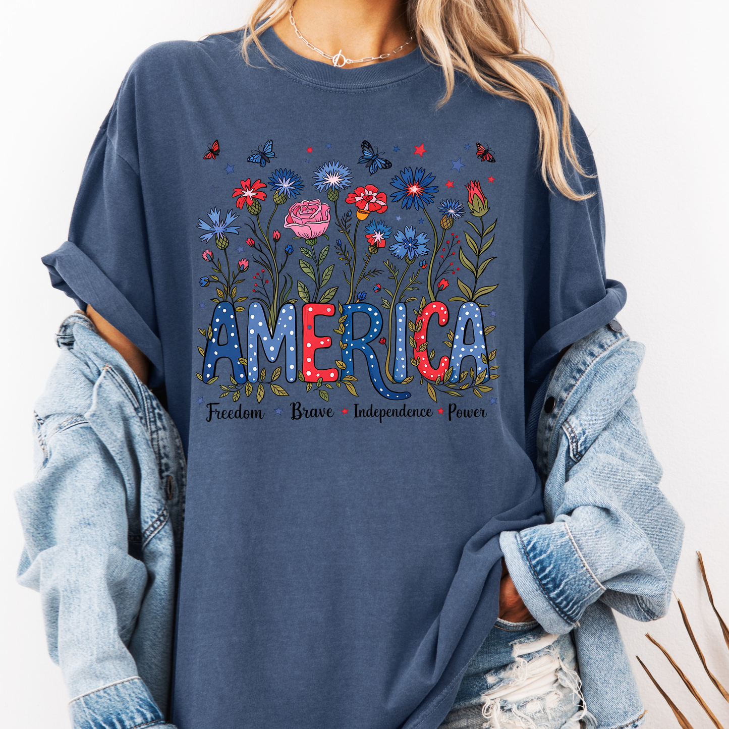 Floral America Shirt, Patriotic Flower Tee, 4th of July Floral Shirt, Cute USA Shirt, Summer Graphic Tee