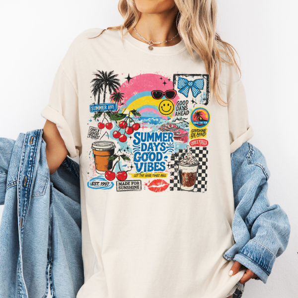 Summer Days Good Vibes Graphic Tee – Trendy Retro Summer Shirt