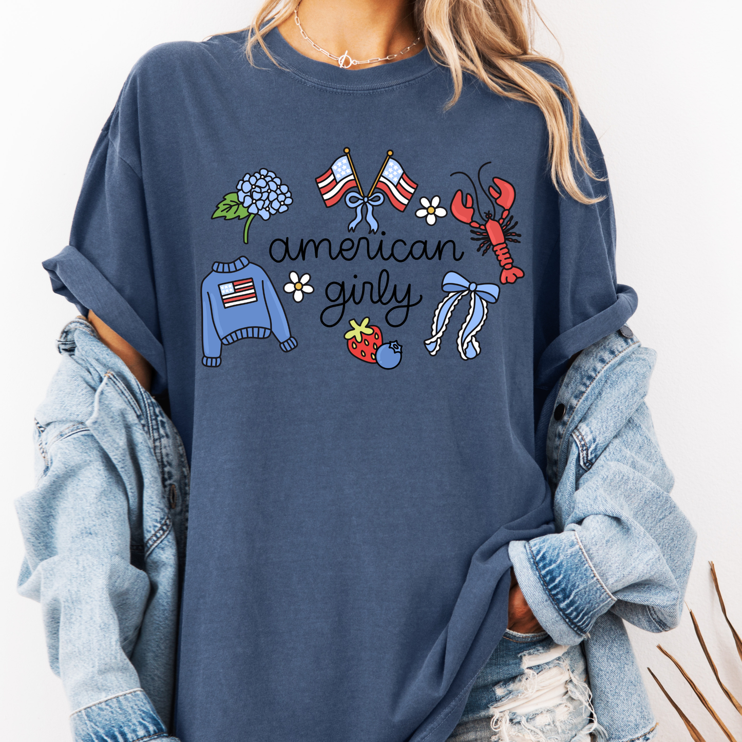 American Girly Shirt, Coquette 4th of July Tee, Cute Patriotic Shirt, Girly USA Graphic Tee, Preppy Summer Shirt