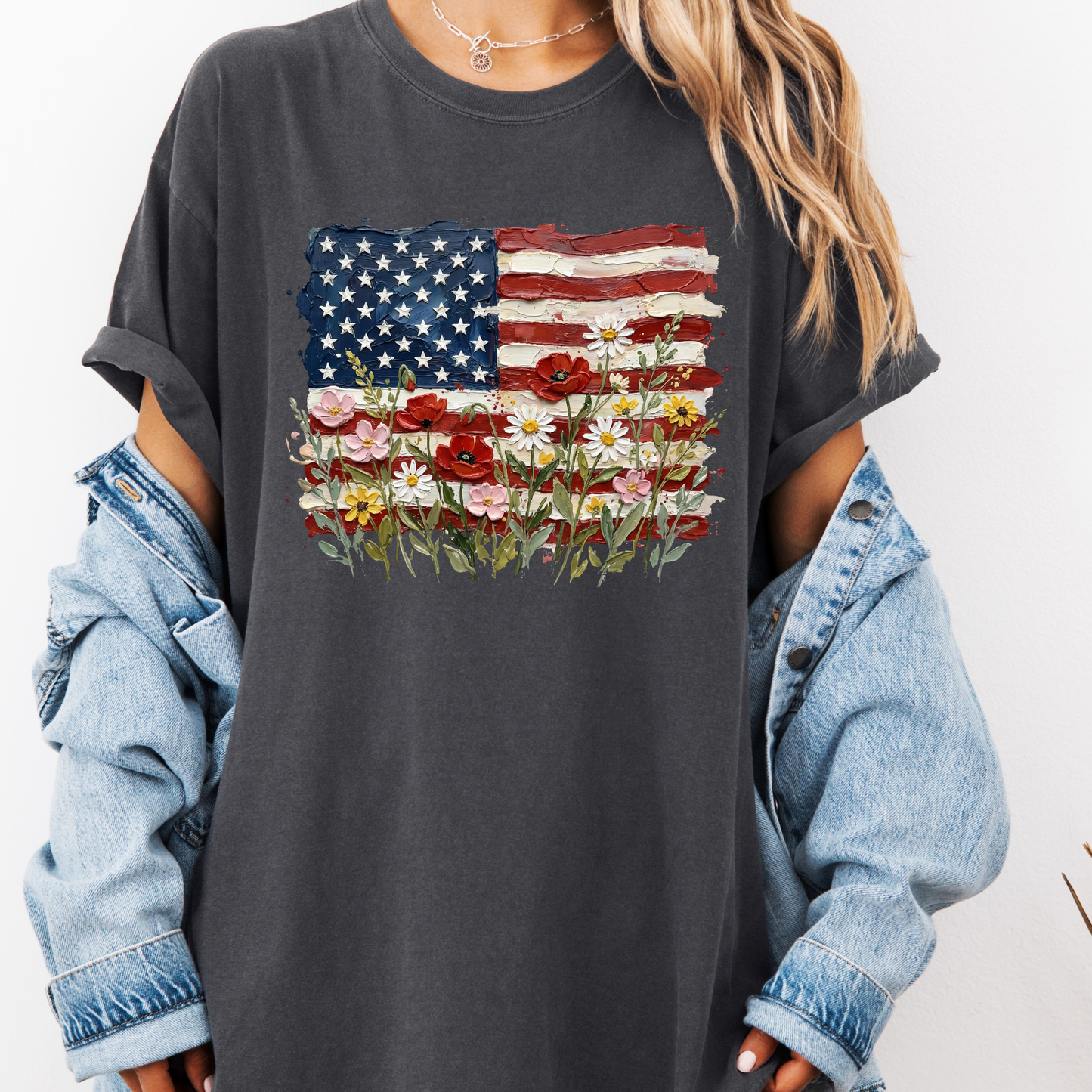 American Flag Floral Shirt, Patriotic Flower Flag Tee, 4th of July Shirt, USA Graphic Tee, Vintage Flag Shirt