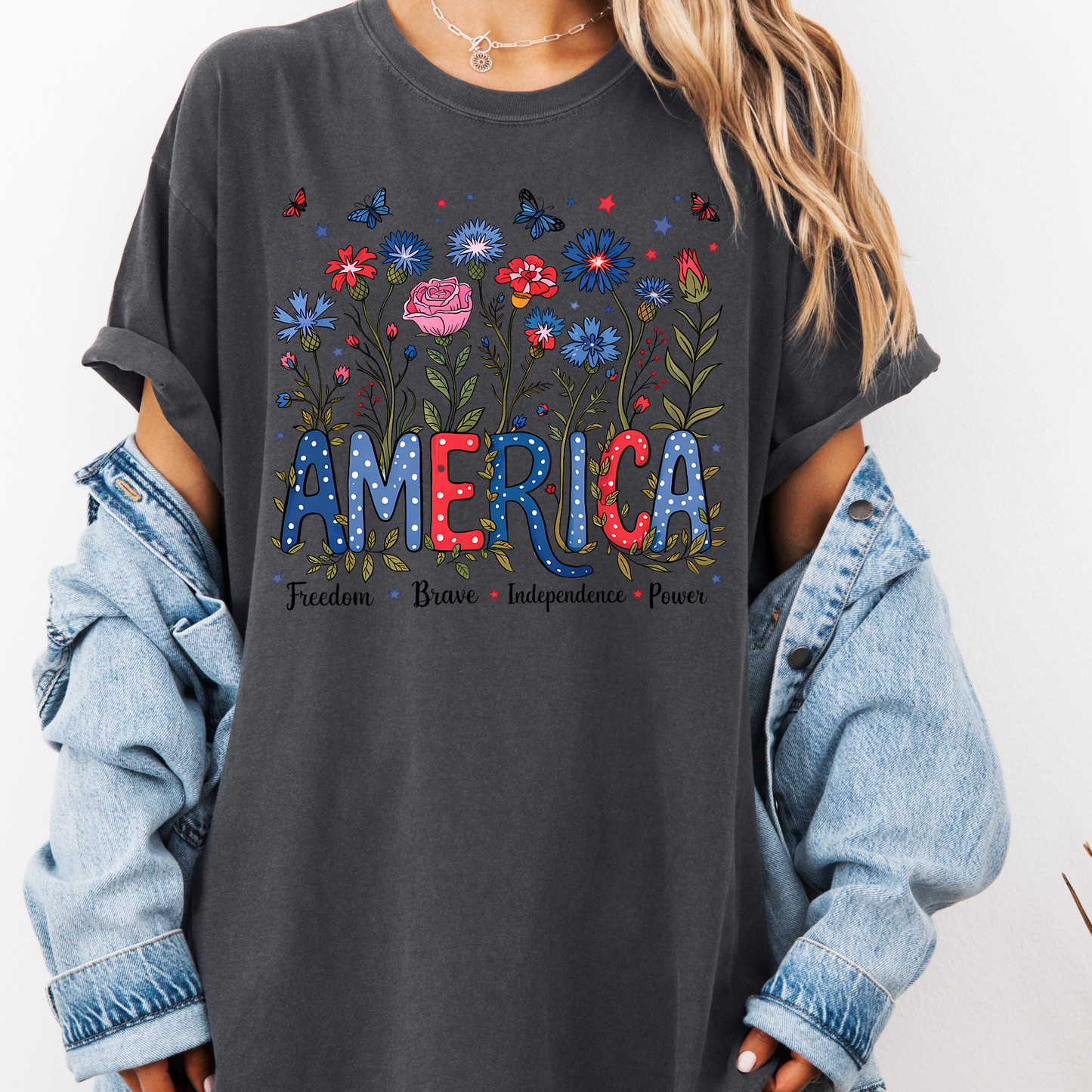 Floral America Shirt, Patriotic Flower Tee, 4th of July Floral Shirt, Cute USA Shirt, Summer Graphic Tee