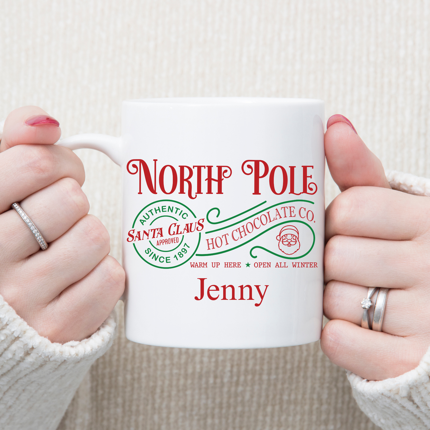 Personalized Hot Chocolate Mug – Custom Name Winter Mug, Christmas Hot Cocoa Cup, Holiday Gift for Kids & Adults