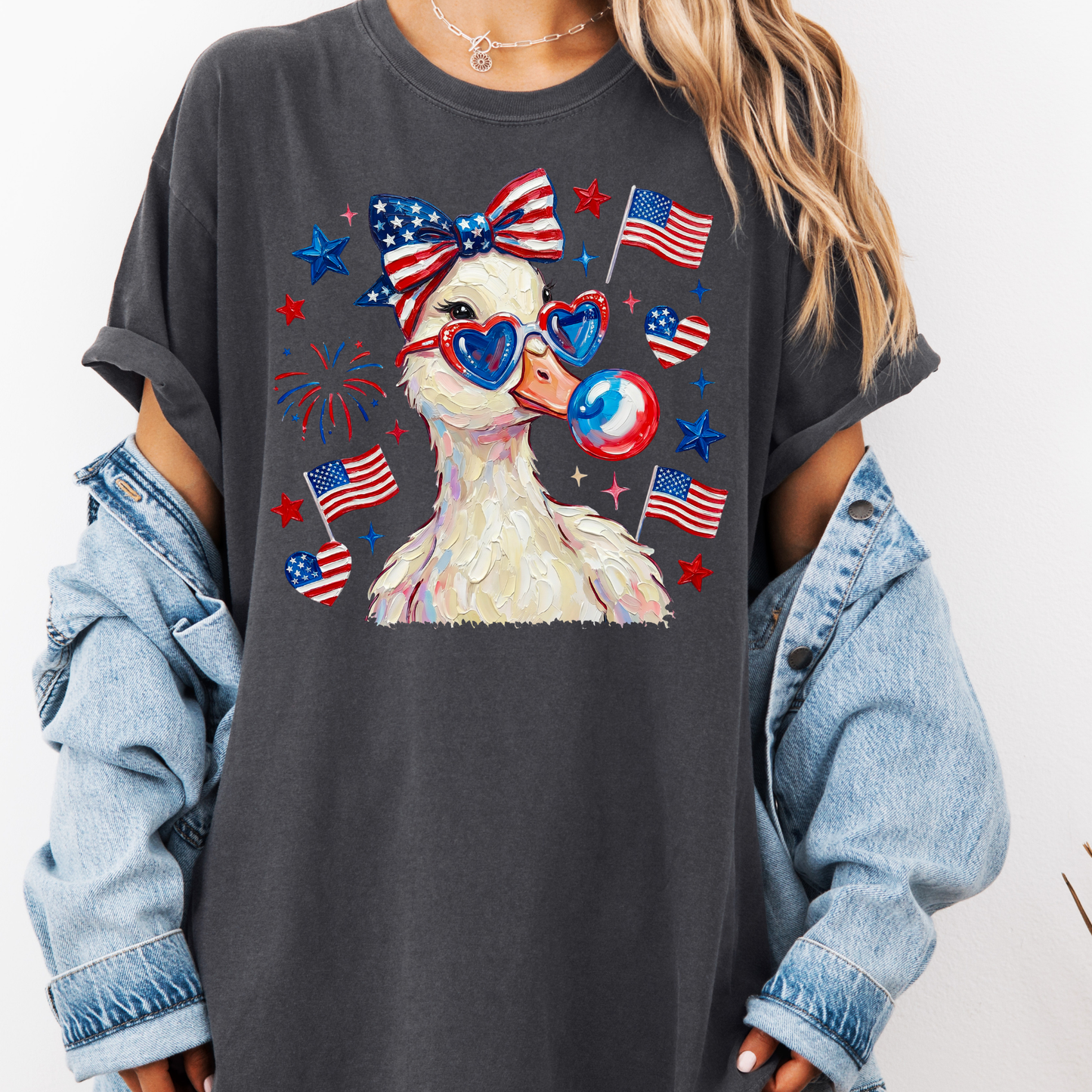 Patriotic Duck Shirt, Funny 4th of July Duck Tee, Cute USA Animal Shirt, Trendy Graphic Tee, Summer Shirt