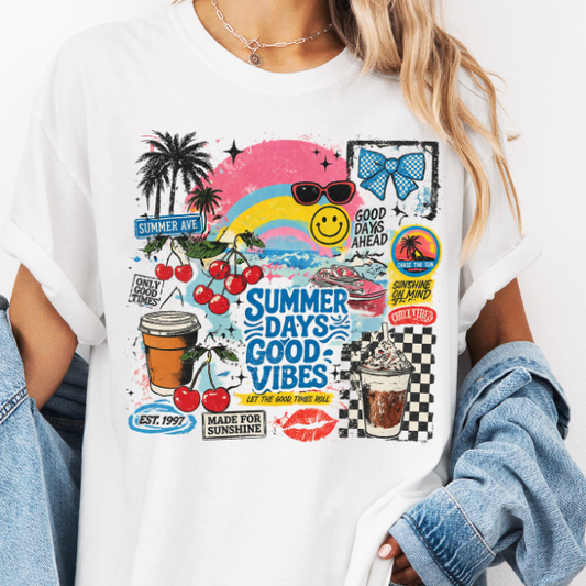 Summer Days Good Vibes Graphic Tee – Trendy Retro Summer Shirt