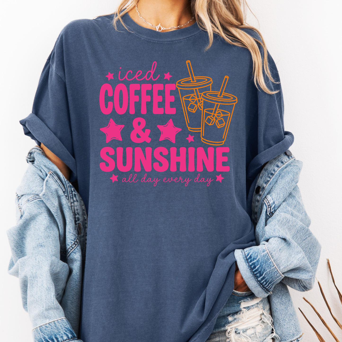 Iced Coffee & Sunshine Shirt, Summer Coffee Lover Tee, Cute Iced Coffee Graphic Tee, Pink Aesthetic Shirt, Coffee Lover Gift, Trendy Summer T-Shirt